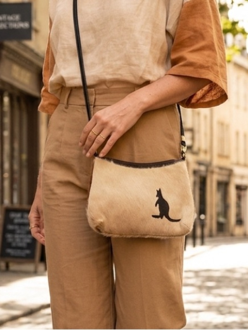 Vintage Real Kangaroo Fur Hair-on-Hide Crossbody Bag Australia Rare
